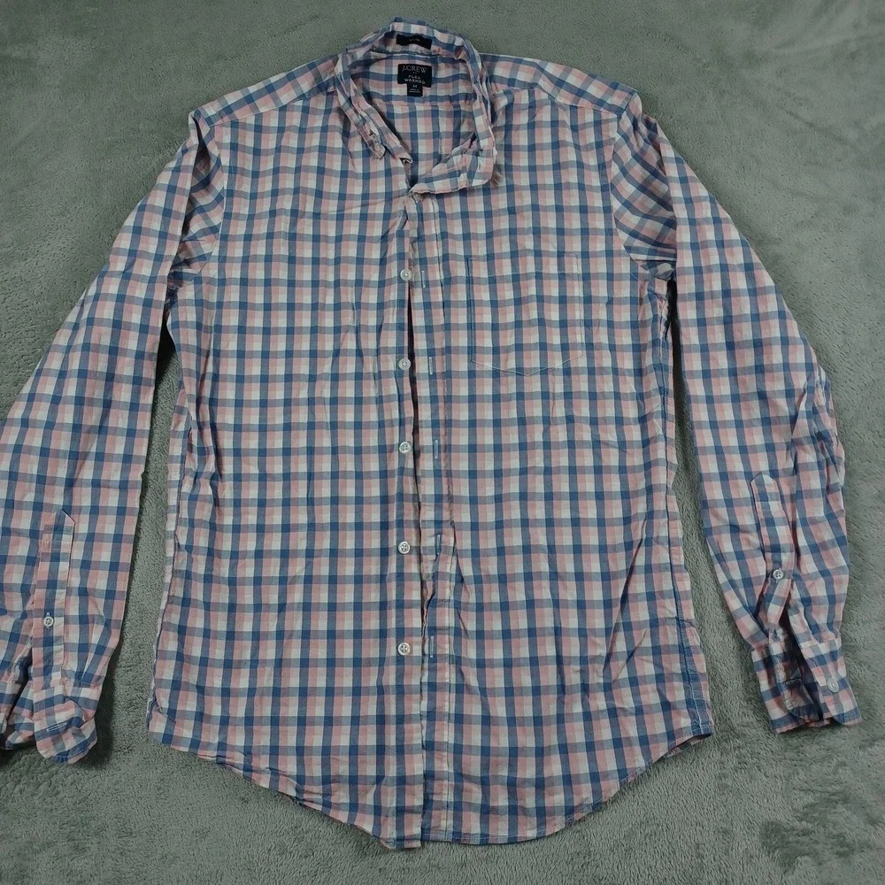 J Crew Shirt Mens Medium Blue Plaid Slim Fit Button Down‎ Preppy Modern
